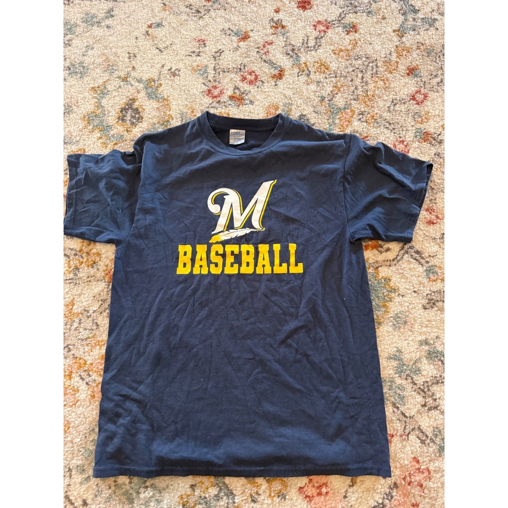 Port & Company Mens Milwaukee Baseball Graphic T-Shirt Navy Blue Size M
